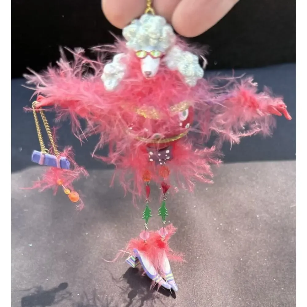 Vintage Katherines Collection Dangle Leg Poodle Dog Christmas Ornament Rare! K2